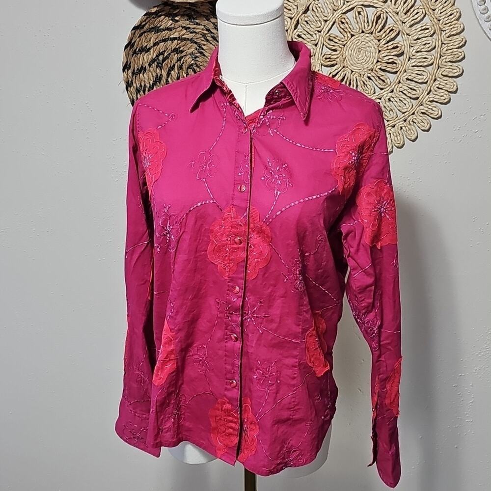 20X Shirt Womens S Hot Pink & Red Western Cowgirl Rodeo Pearl Snaps Embroidered